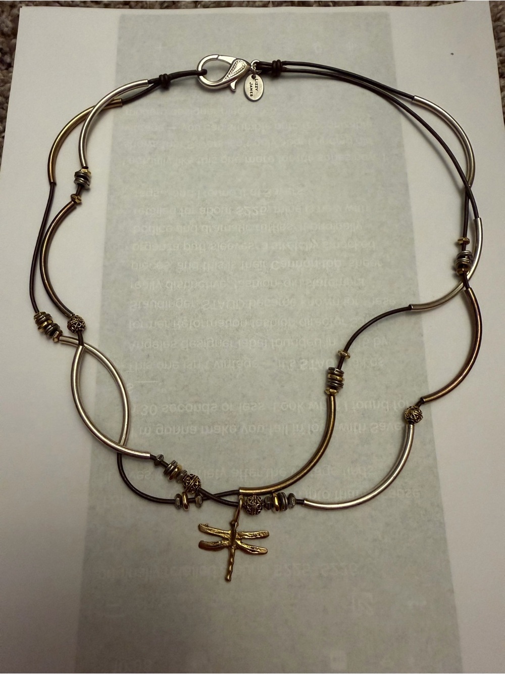 Lizzy James Convertible Dragonfly Wrap Bracelet Necklace Mixed Metal Leather